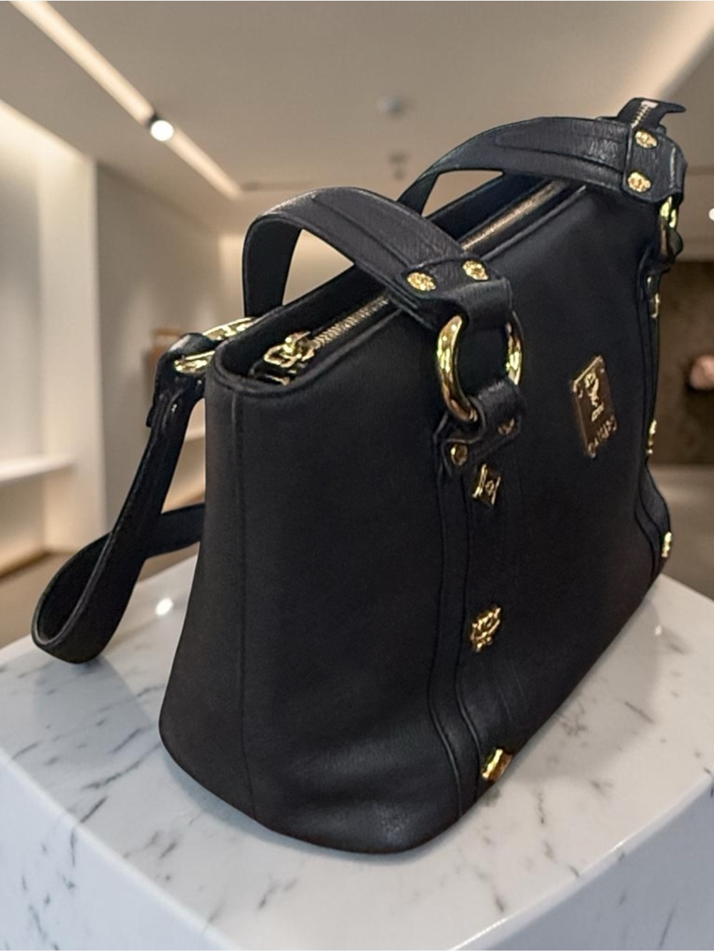 MCM Black Leather Tote with Gold Hardware - Picture 6 of 13